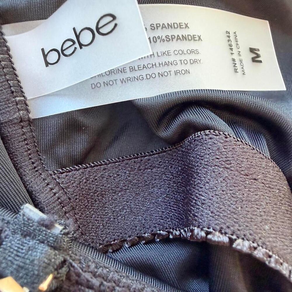 NWT Bebe Black One Piece Swimsuit Multicolor Gemstone Crystal Belt Size M - Picture 7 of 8